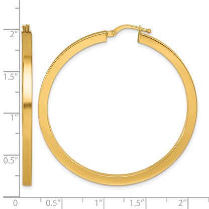 14k Yellow Gold Polished 3x48.2mm Square Tube Round Hoop Earrings