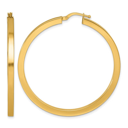 14k Yellow Gold Polished 3x48.2mm Square Tube Round Hoop Earrings