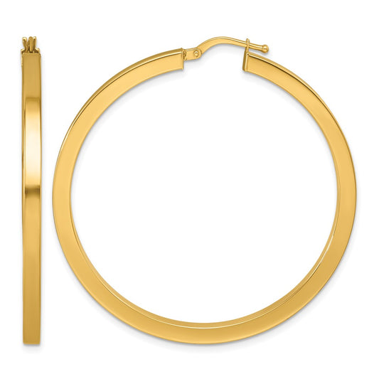 14k Yellow Gold Polished 3x48.2mm Square Tube Round Hoop Earrings