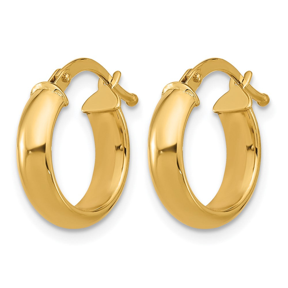 14k Yellow Gold Polished 4.0mm Huggie Round Hoop Earrings