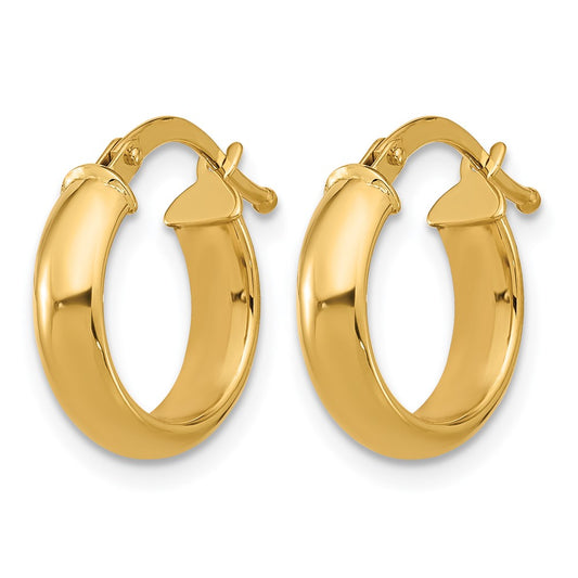 14k Yellow Gold Polished 4.0mm Huggie Round Hoop Earrings