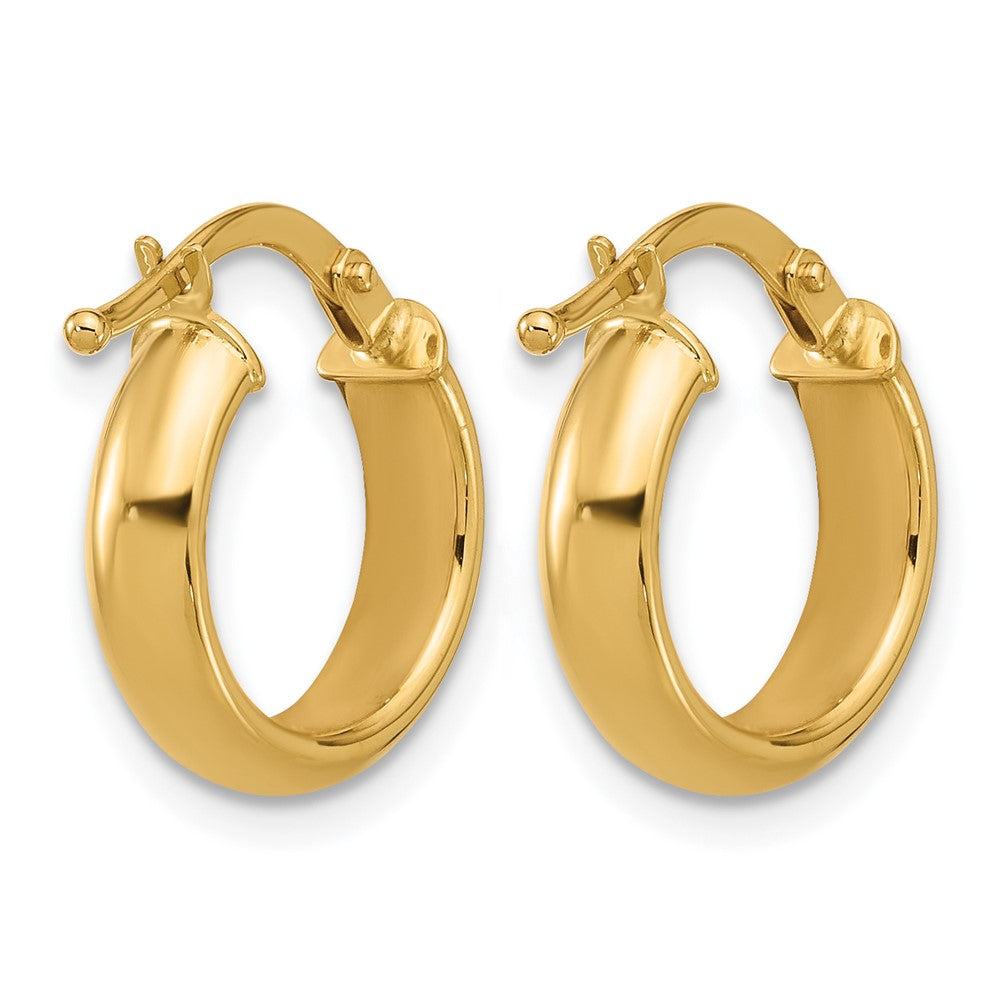14k Yellow Gold Polished 4.0mm Huggie Round Hoop Earrings