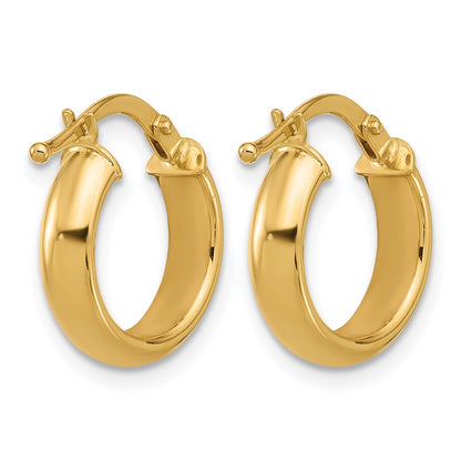 14k Yellow Gold Polished 4.0mm Huggie Round Hoop Earrings