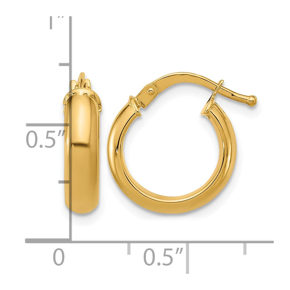 14k Yellow Gold Polished 4.0mm Huggie Round Hoop Earrings