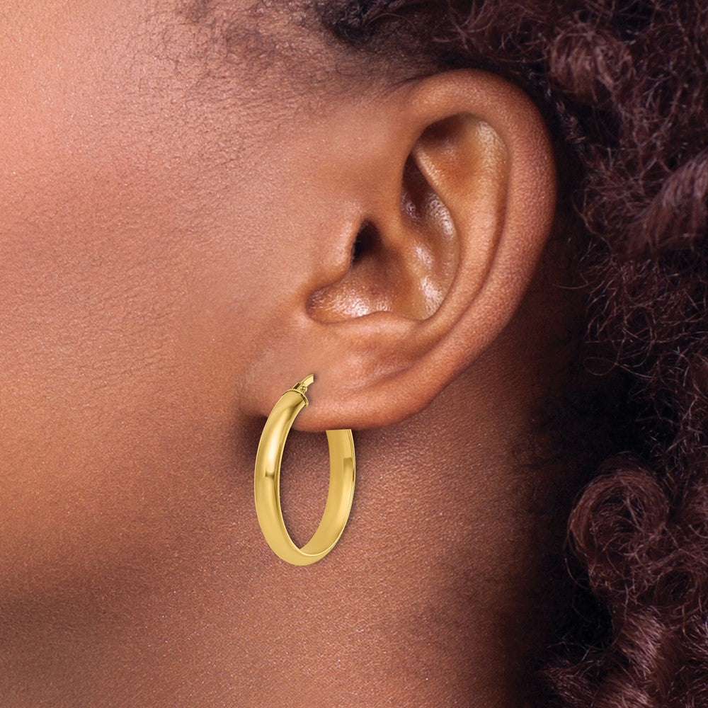 14k Yellow Gold Polished 3.8x24.7mm Round Hoop Earrings