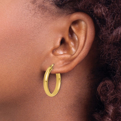14k Yellow Gold Polished 3.8x24.7mm Round Hoop Earrings