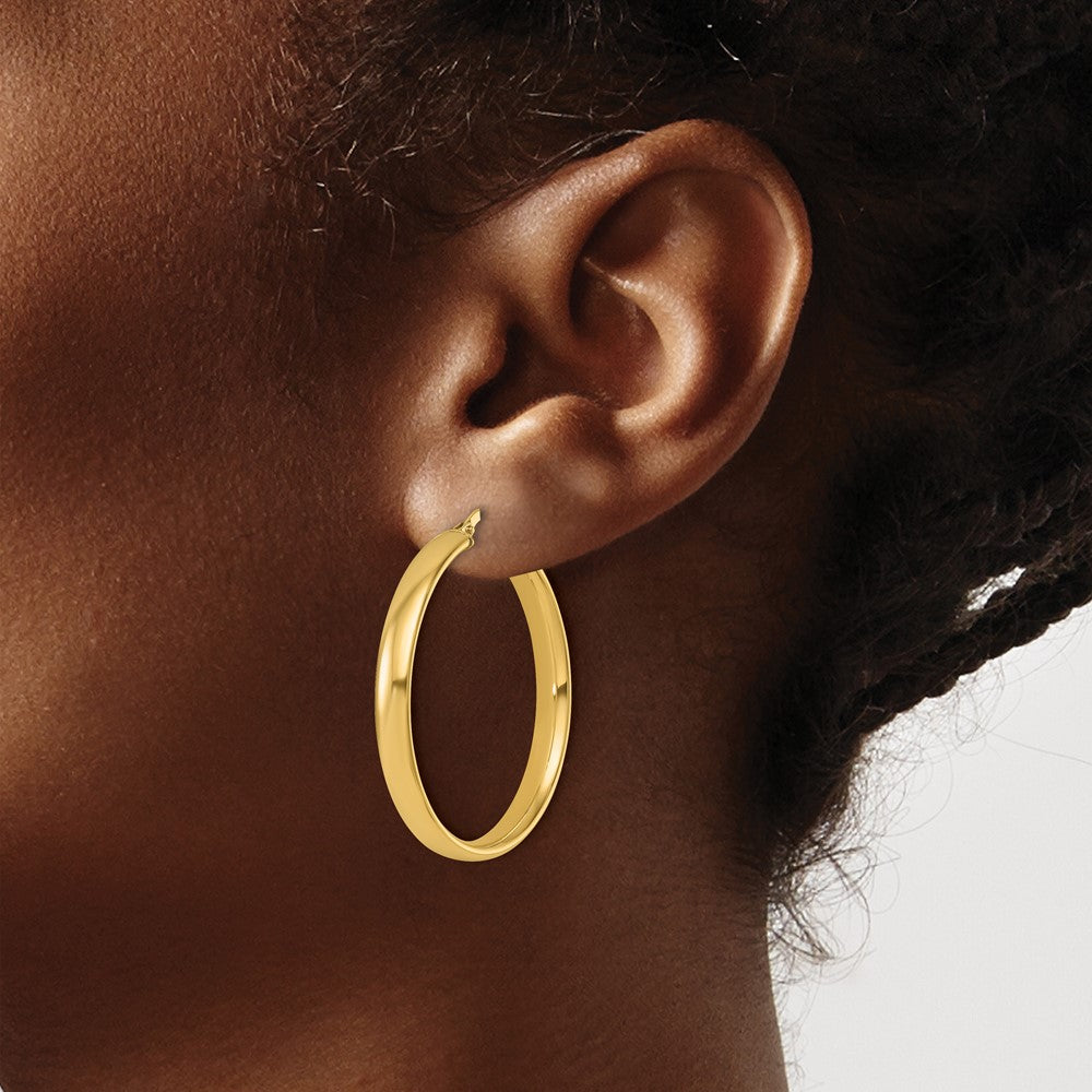 14k Yellow Gold Polished 4x33.5mm Round Hoop Earrings