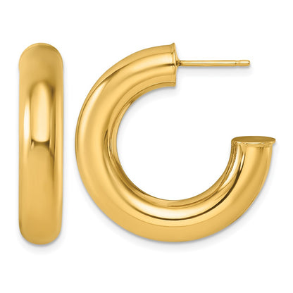 14k Yellow Gold Polished 5.7mm Small Round Tube Post C-Hoop Earrings