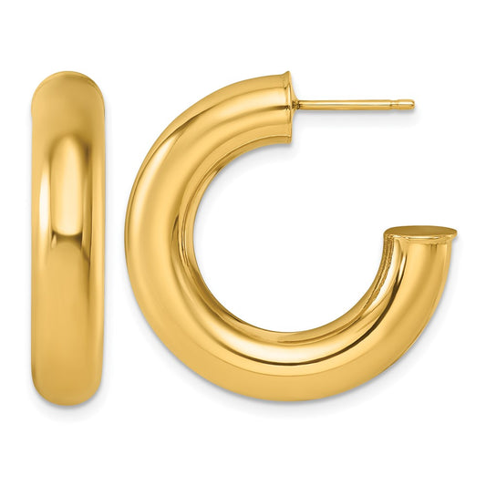 14k Yellow Gold Polished 5.7mm Small Round Tube Post C-Hoop Earrings