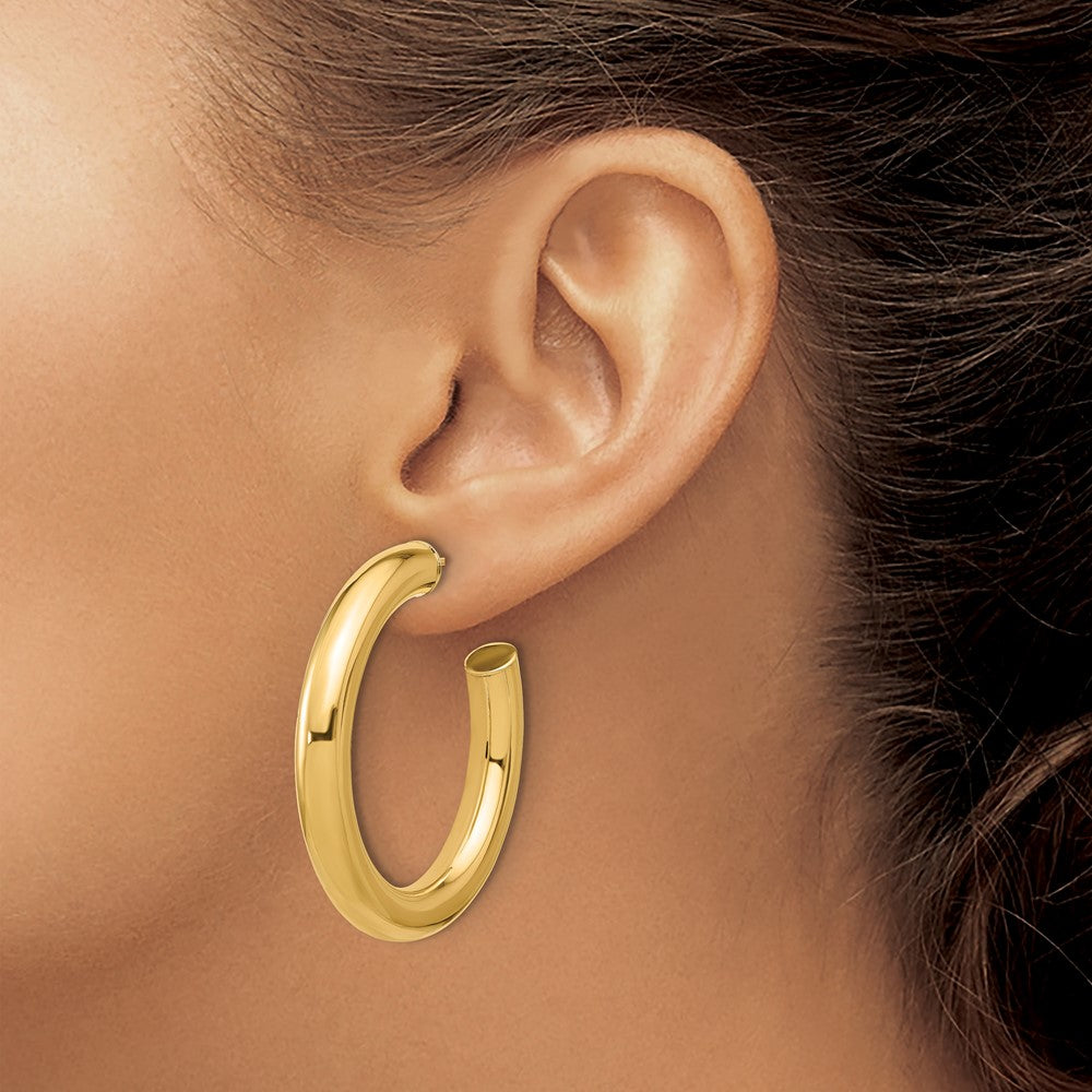 14k Yellow Gold Polished 5.7mm Medium Round Tube Post C-Hoop Earrings