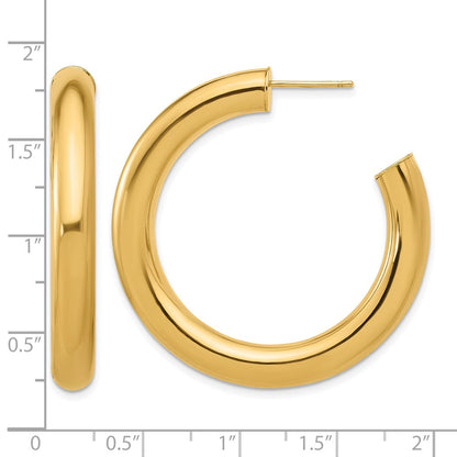 14k Yellow Gold Polished 5.7mm Medium Round Tube Post C-Hoop Earrings