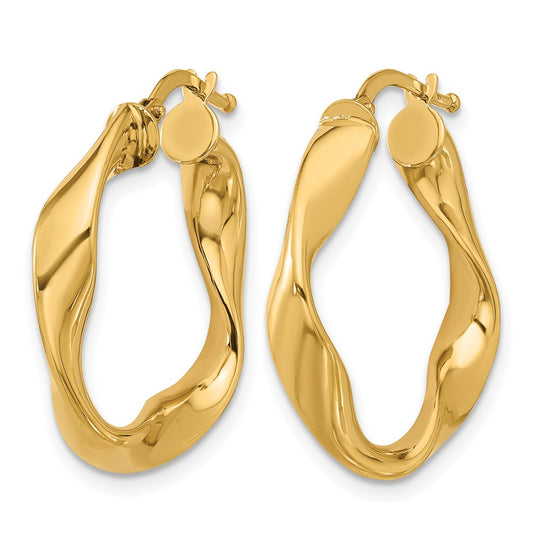 14k Yellow Gold Polished and Twisted Small Round Hoop Earrings