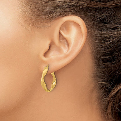 14k Yellow Gold Polished and Twisted Small Round Hoop Earrings