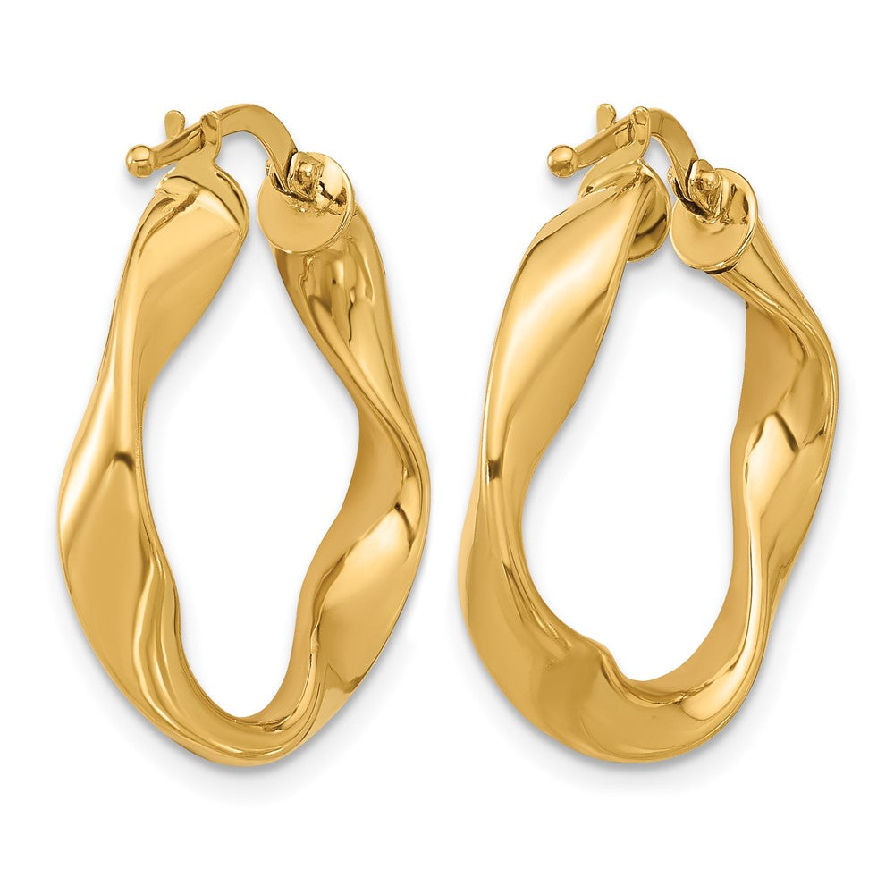 14k Yellow Gold Polished and Twisted Small Round Hoop Earrings