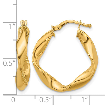 14k Yellow Gold Polished and Twisted Small Round Hoop Earrings
