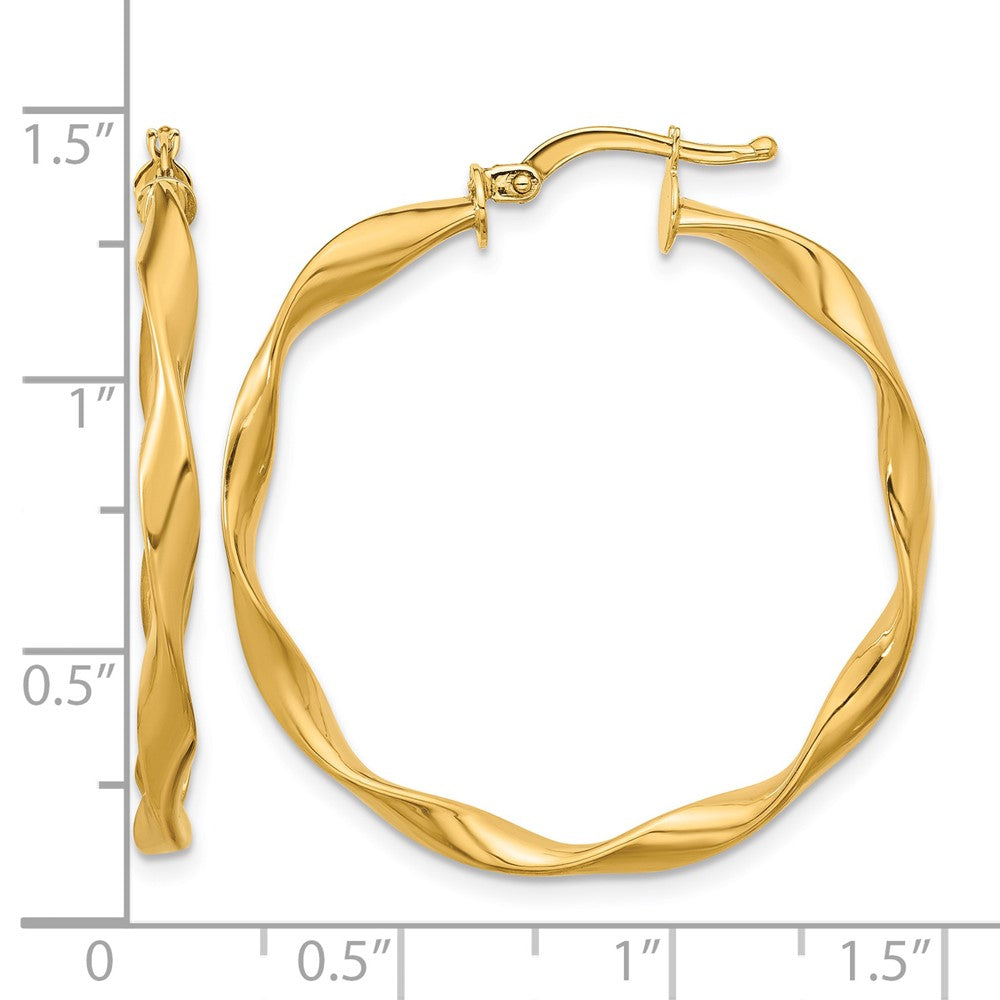 14k Yellow Gold Polished and Twisted Medium Round Hoop Earrings