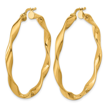 14k Yellow Gold Polished and Twisted Large Round Hoop Earrings