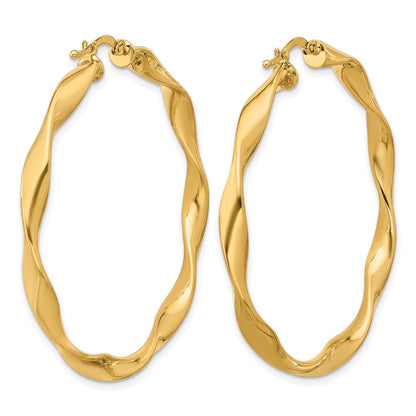 14k Yellow Gold Polished and Twisted Large Round Hoop Earrings