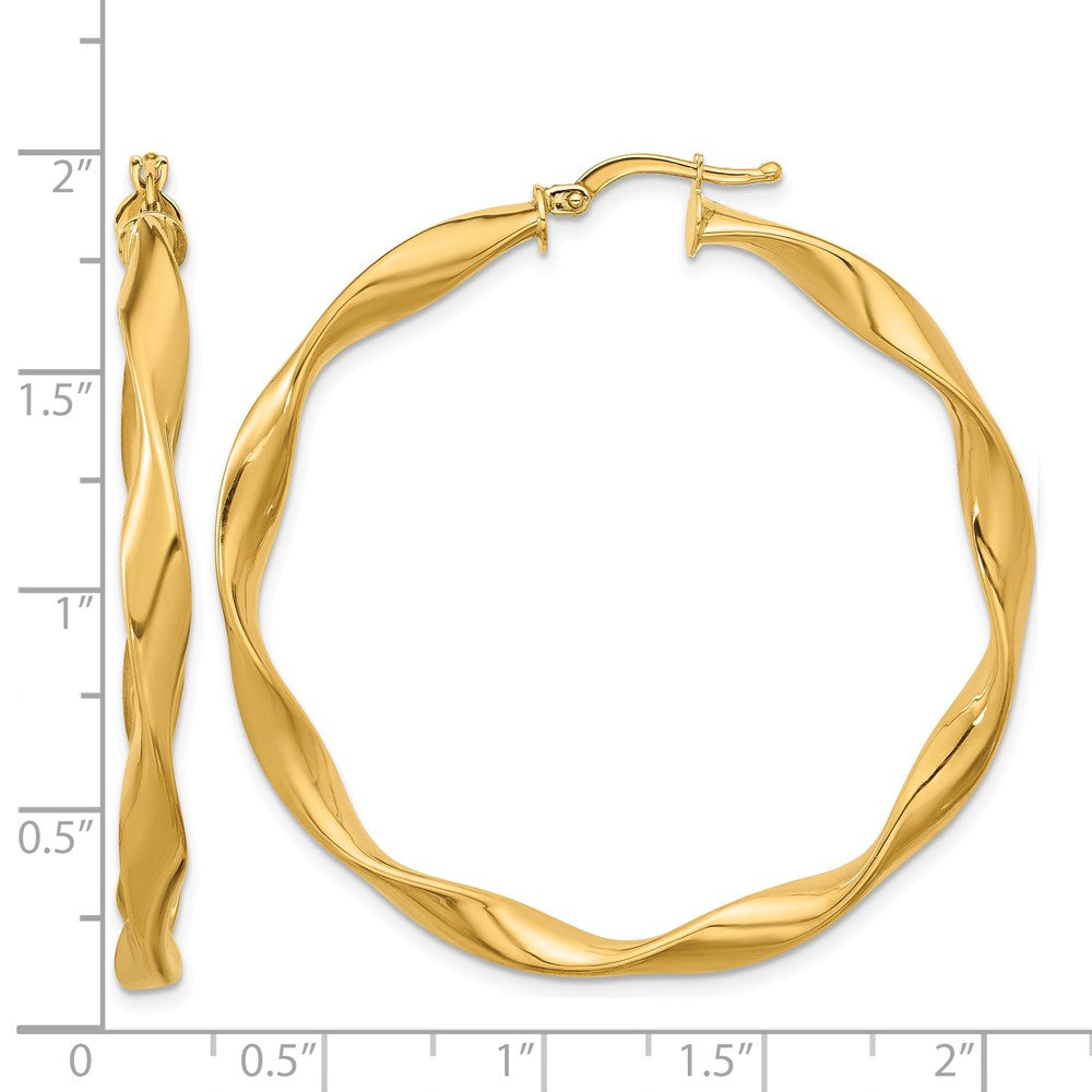 14k Yellow Gold Polished and Twisted Large Round Hoop Earrings