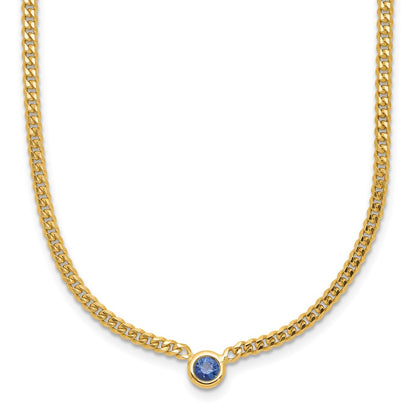 14K Yellow Gold Sapphire Curb Necklace 16"