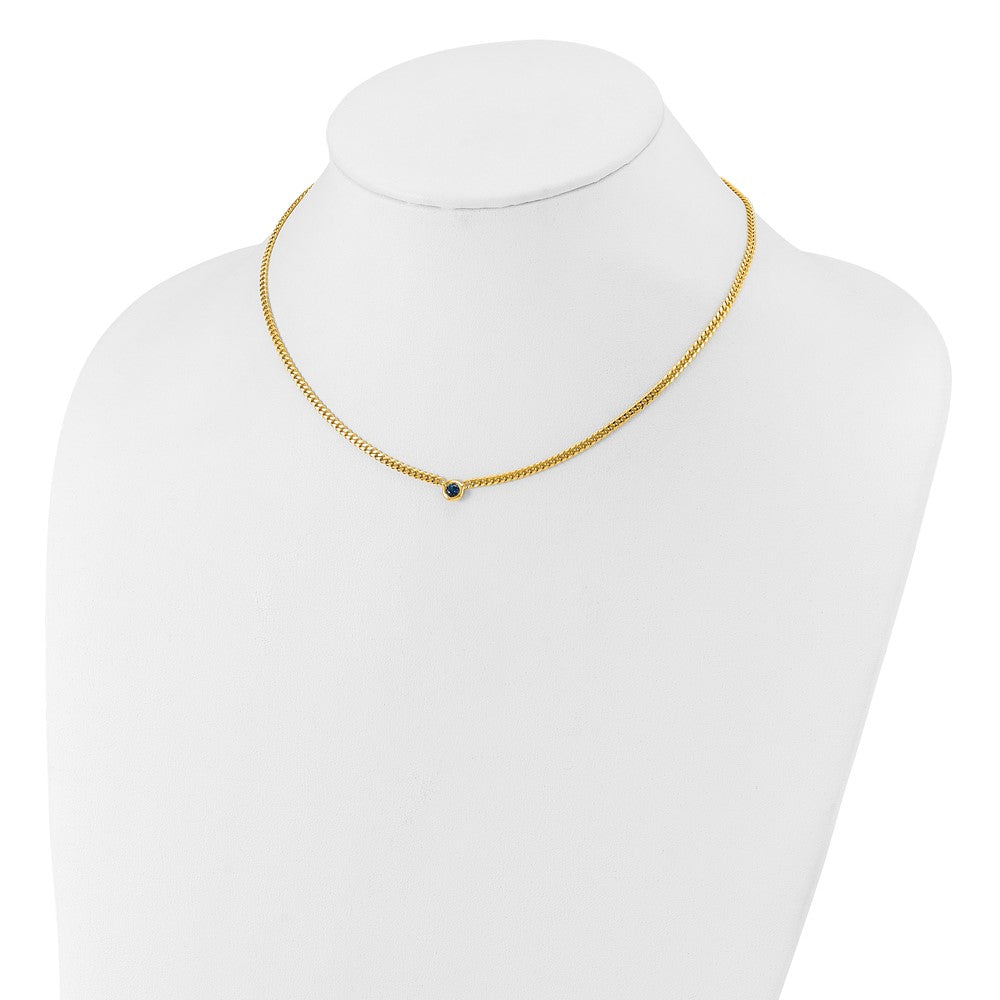 14K Yellow Gold Sapphire Curb Necklace 16"