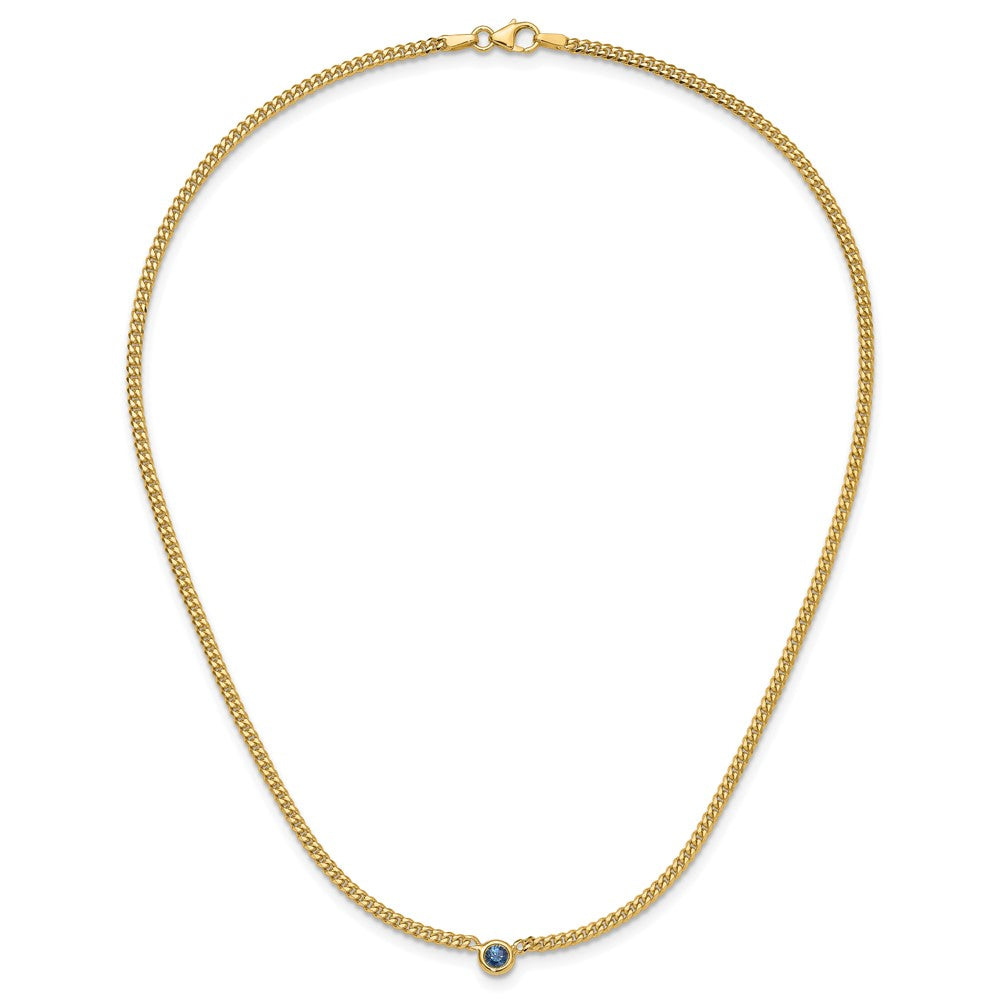 14K Yellow Gold Sapphire Curb Necklace 16"