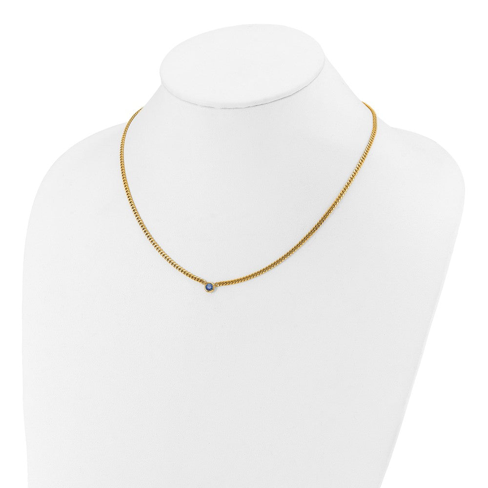 14K Yellow Gold Sapphire Curb Necklace 16"