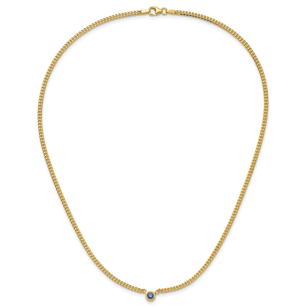 14K Yellow Gold Sapphire Curb Necklace 16"