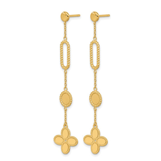 14k Yellow Gold Polished and Twisted Fancy Flower Post Dangle Earrings