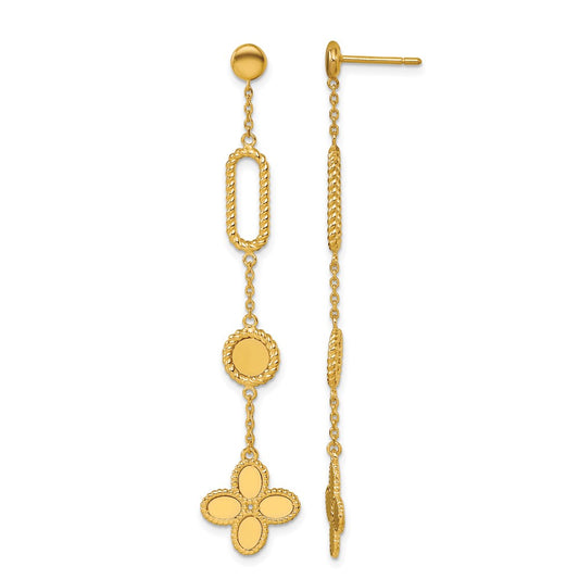 14k Yellow Gold Polished and Twisted Fancy Flower Post Dangle Earrings