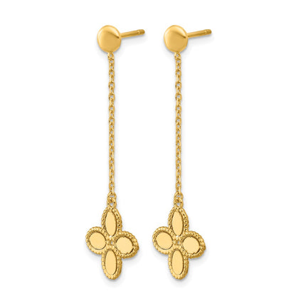 14k Yellow Gold Polished and Twisted Flower Post Dangle Earrings