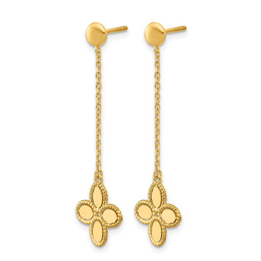 14k Yellow Gold Polished and Twisted Flower Post Dangle Earrings