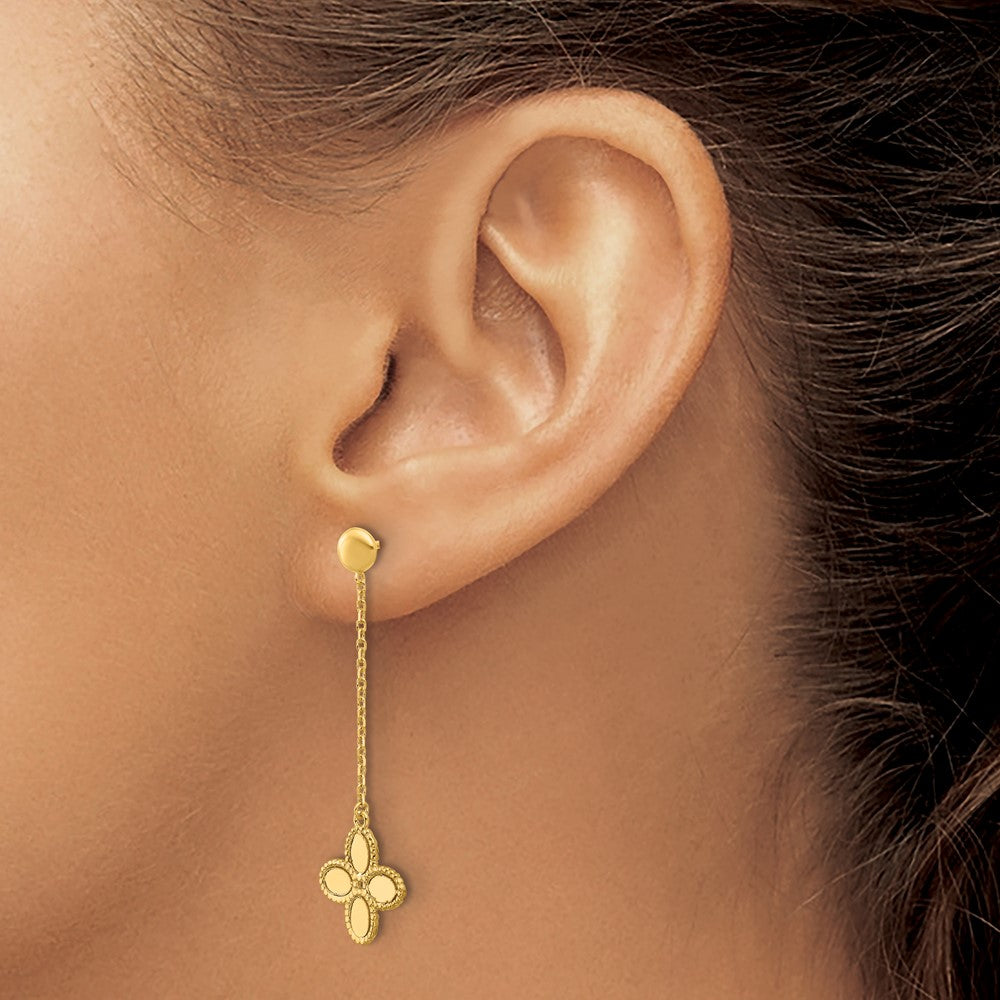 14k Yellow Gold Polished and Twisted Flower Post Dangle Earrings