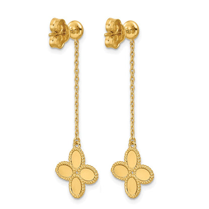 14k Yellow Gold Polished and Twisted Flower Post Dangle Earrings