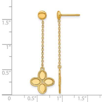 14k Yellow Gold Polished and Twisted Flower Post Dangle Earrings