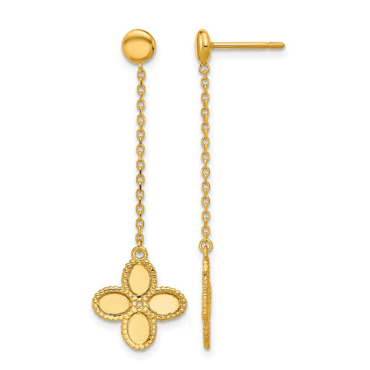 14k Yellow Gold Polished and Twisted Flower Post Dangle Earrings
