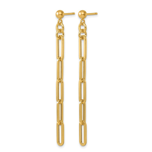 14k Yellow Gold Polished Paperclip Link Post Dangle Earrings