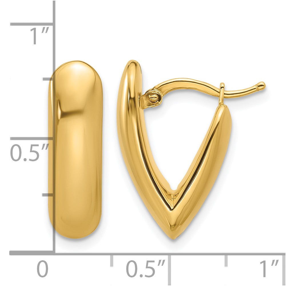 14k Yellow Gold Polished V Shape Hoop Earrings