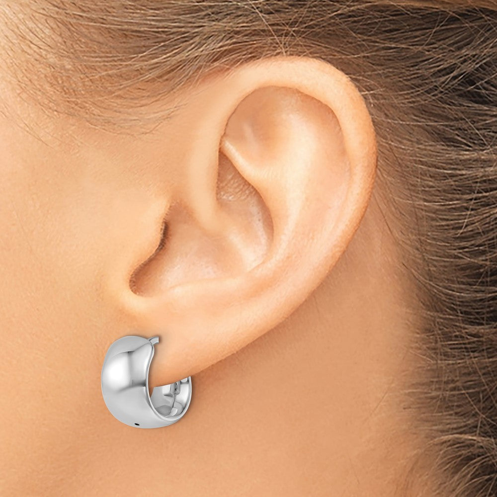 14K White Gold Rhodium-plated Polished 9.3mm Round Hoop Earrings