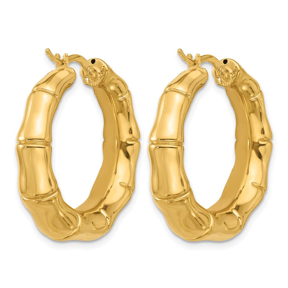 14k Yellow Gold Polished Graduated Bamboo Round Hoop Earrings