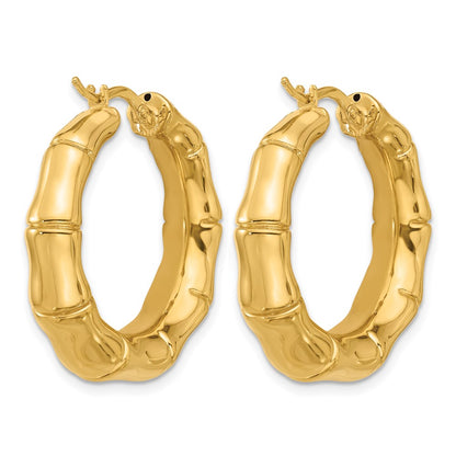 14k Yellow Gold Polished Graduated Bamboo Round Hoop Earrings