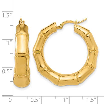 14k Yellow Gold Polished Graduated Bamboo Round Hoop Earrings