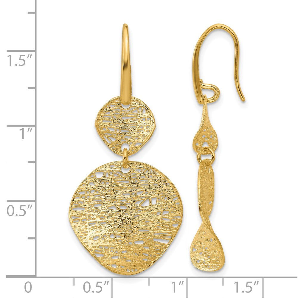 14k Yellow Gold Polished Brushed and Textured Fancy Shephard Hook Dangle Earrings