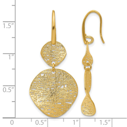 14k Yellow Gold Polished Brushed and Textured Fancy Shephard Hook Dangle Earrings