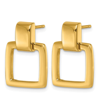 14k Yellow Gold Polished Square Link Post Dangle Earrings