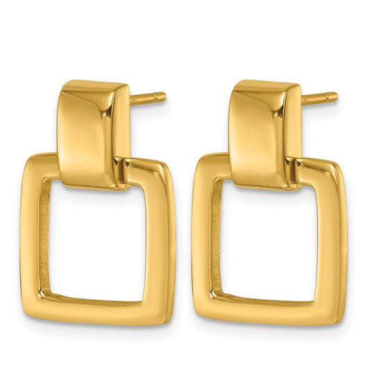 14k Yellow Gold Polished Square Link Post Dangle Earrings
