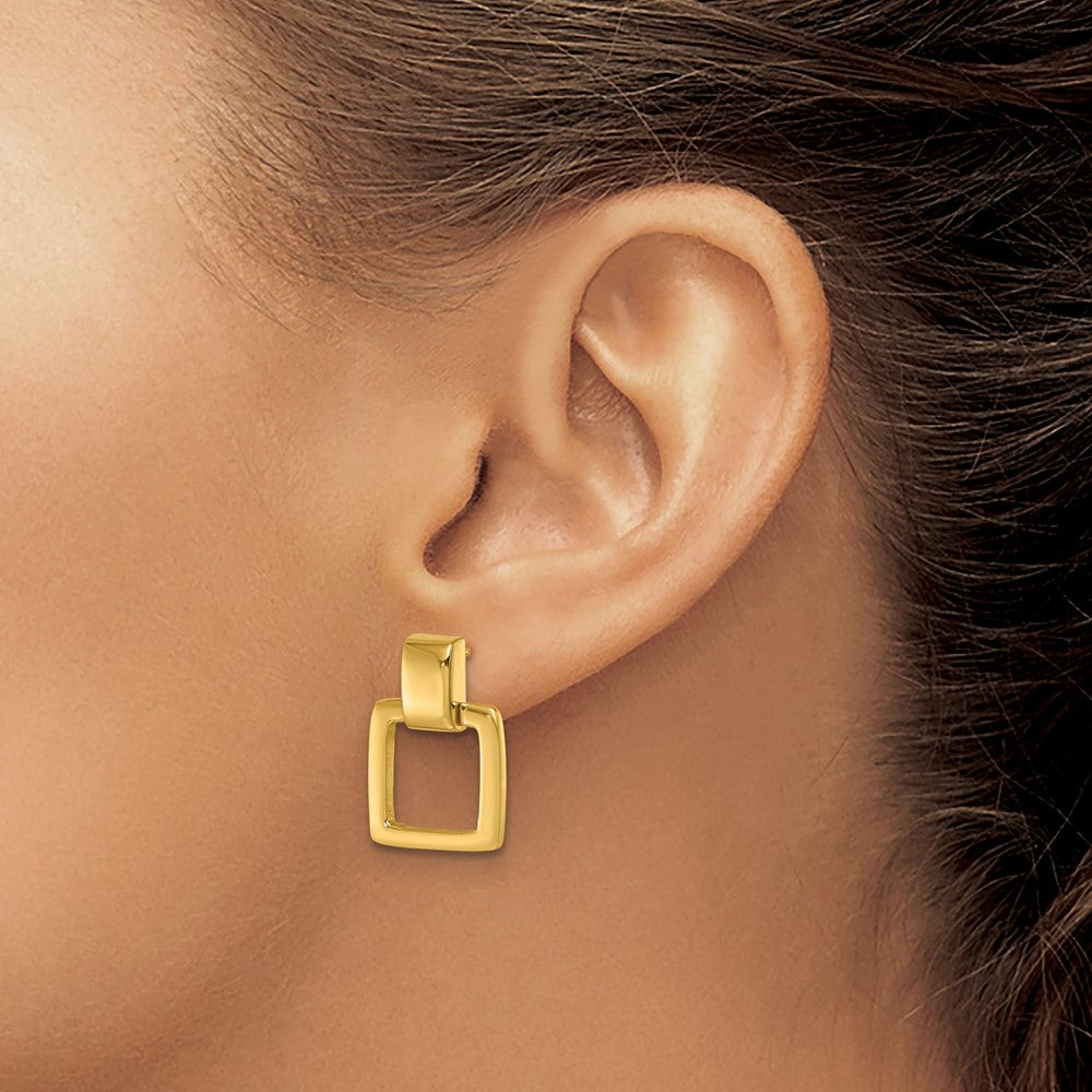 14k Yellow Gold Polished Square Link Post Dangle Earrings