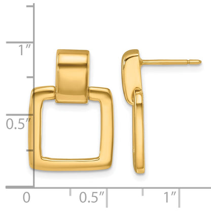 14k Yellow Gold Polished Square Link Post Dangle Earrings