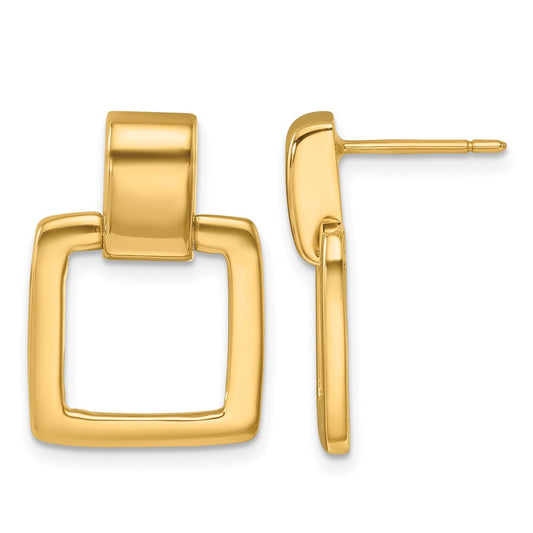 14k Yellow Gold Polished Square Link Post Dangle Earrings
