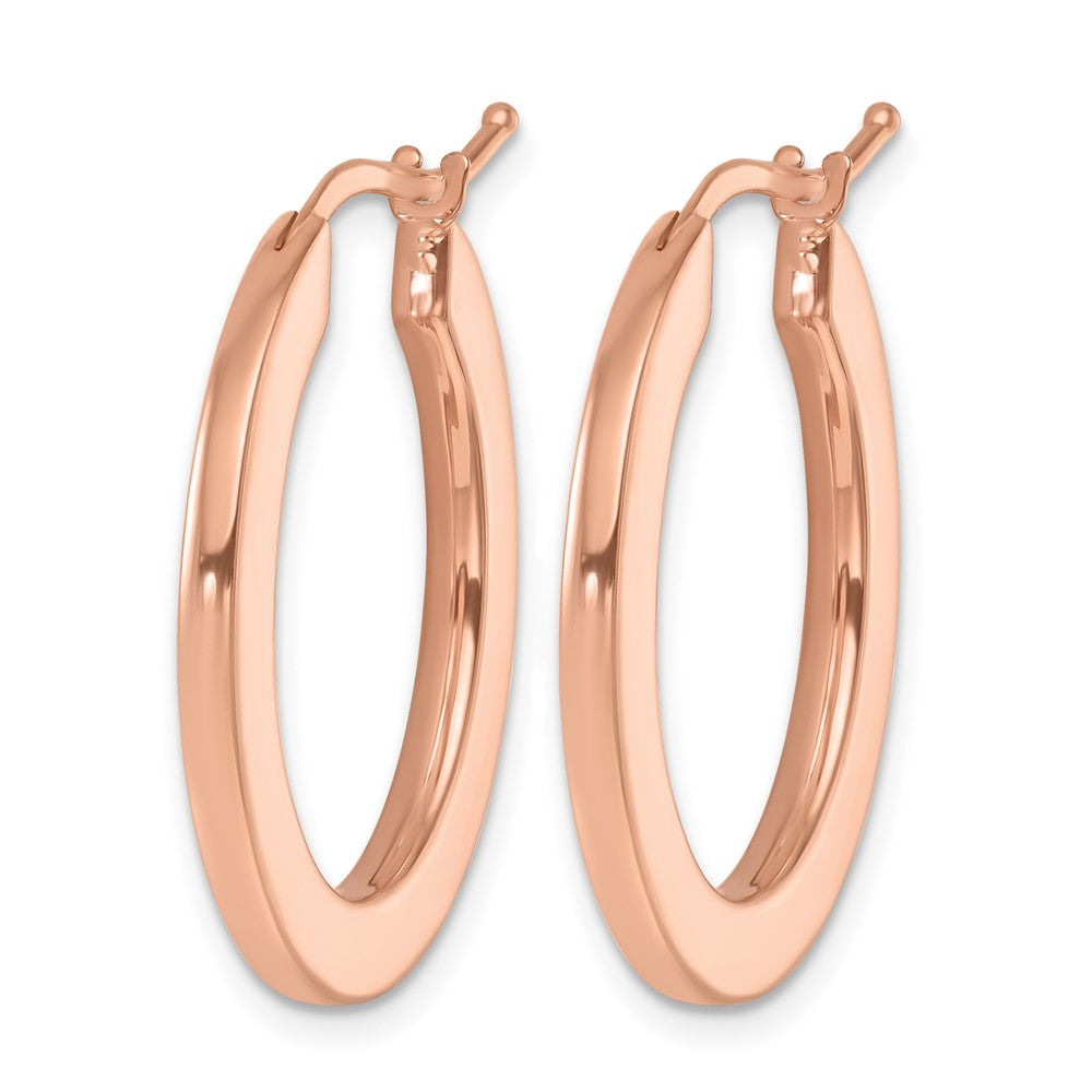 14K Rose Gold Polished 2.3mm Square Tube Oval Hoop Earrings